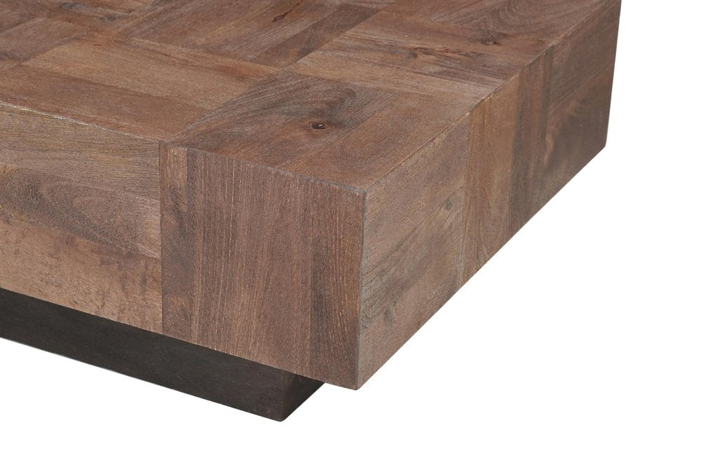 Dark Brown and Black Solid Wood Block Coffee Table - 59-inch