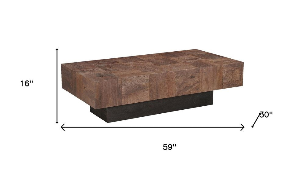 Dark Brown and Black Solid Wood Block Coffee Table - 59-inch