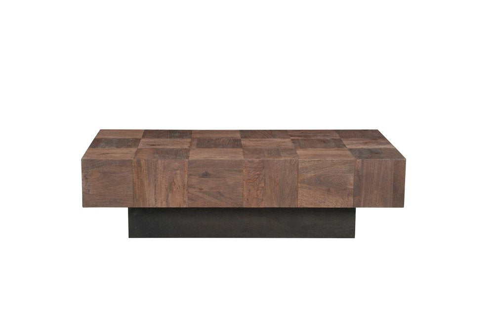 Dark Brown and Black Solid Wood Block Coffee Table - 59-inch