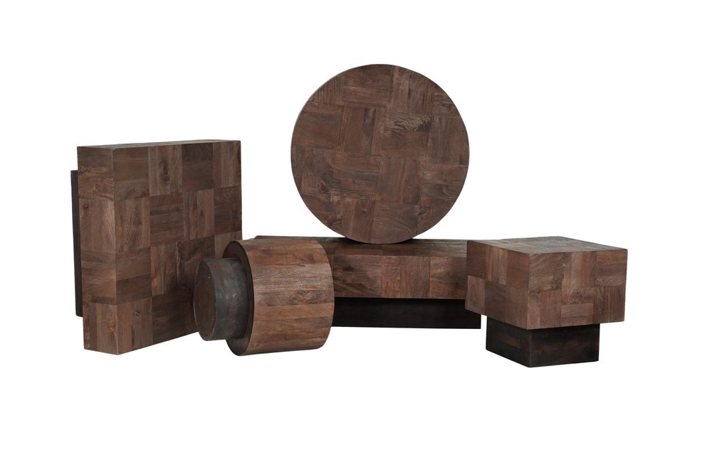 Dark Brown and Black Solid Wood Block Coffee Table - 59-inch