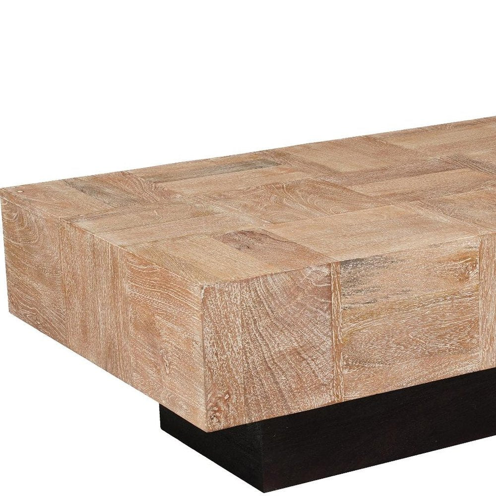 Natural and Black Solid Wood Block Coffee Table - 59-inch