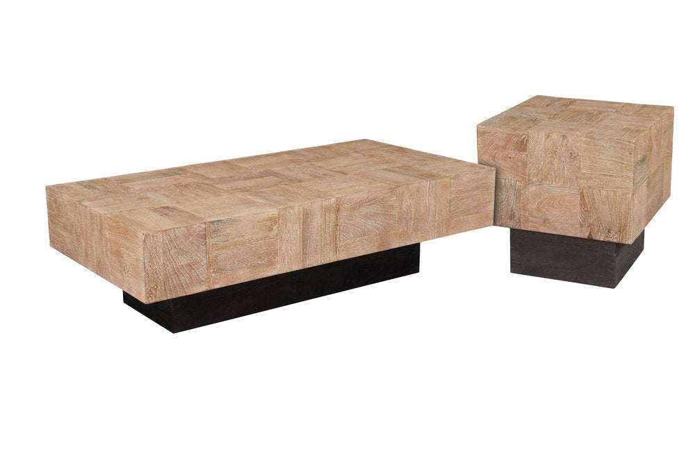 Natural and Black Solid Wood Block Coffee Table - 59-inch