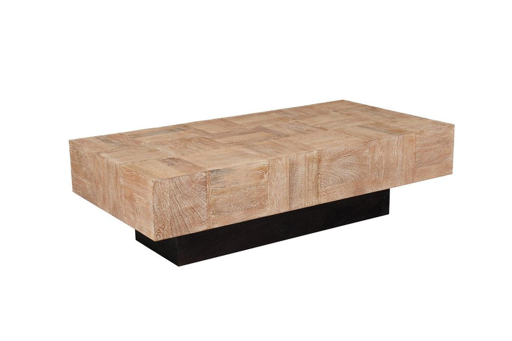 Natural and Black Solid Wood Block Coffee Table - 59-inch