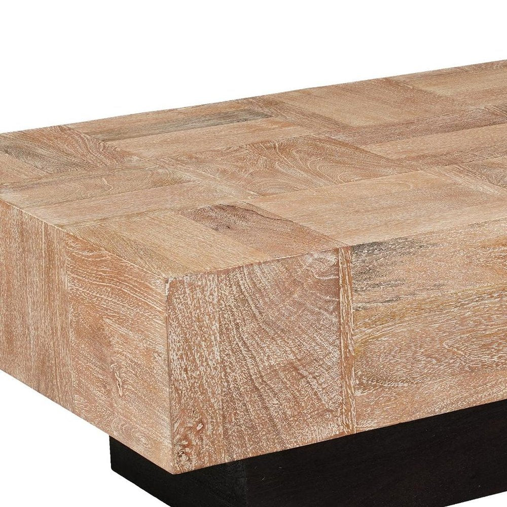 Natural and Black Solid Wood Block Coffee Table - 59-inch