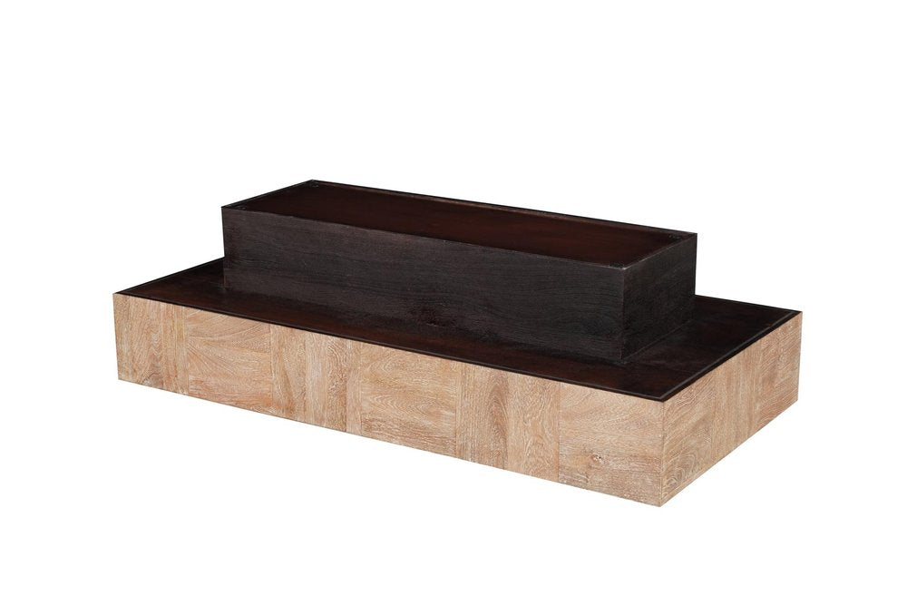 Natural and Black Solid Wood Block Coffee Table - 59-inch