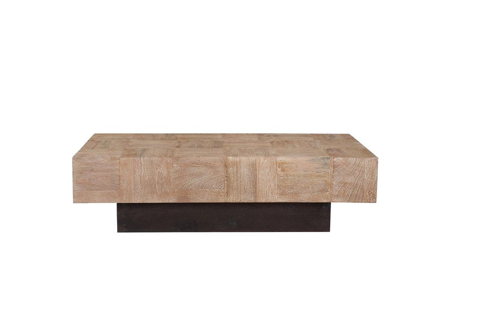 Natural and Black Solid Wood Block Coffee Table - 59-inch