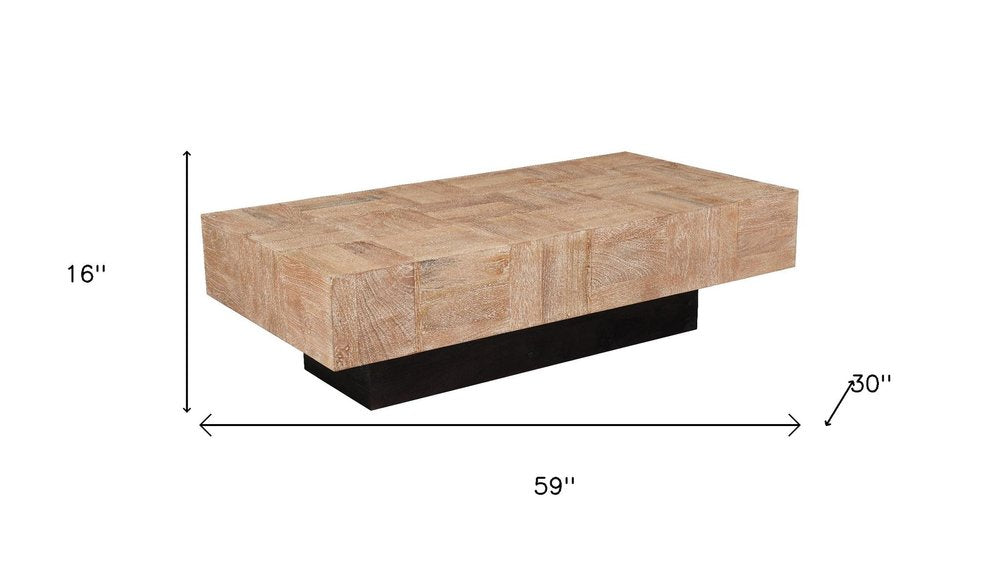 Natural and Black Solid Wood Block Coffee Table - 59-inch