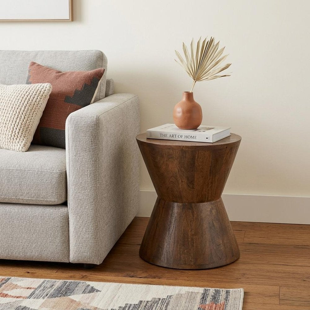 Dark Brown Solid Wood Round End Table - 18-inch