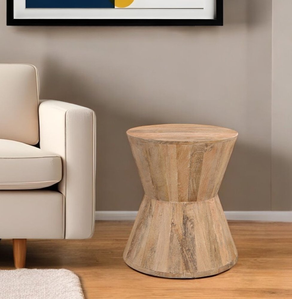 Wood Brown and Brown Wood Solid Wood Round End Table - 18-inch