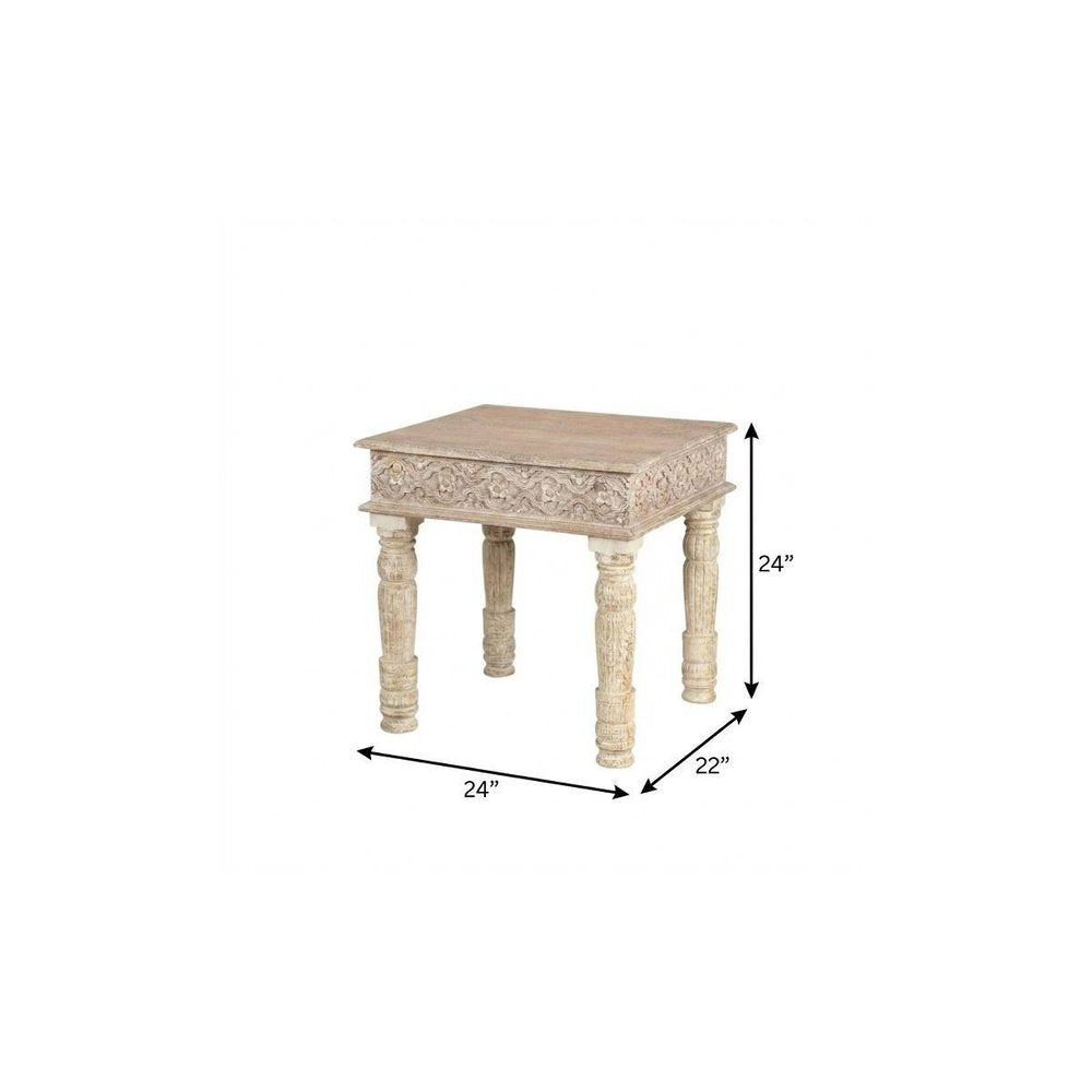 White Distressed Solid Wood Square End Table - 24-inch