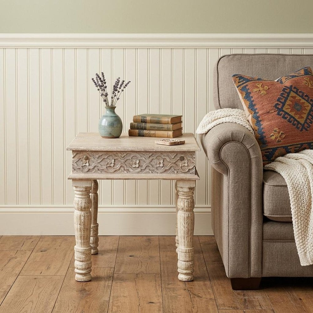 White Distressed Solid Wood Square End Table - 24-inch