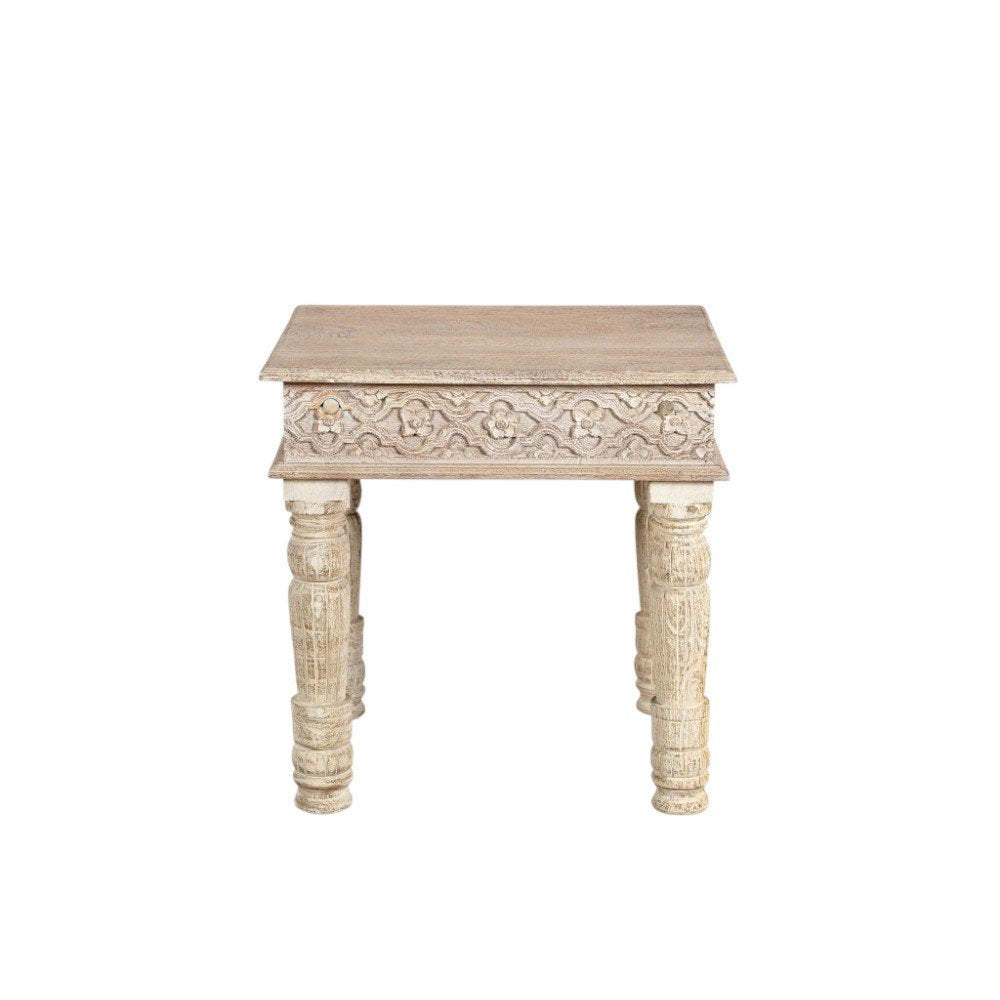 White Distressed Solid Wood Square End Table - 24-inch