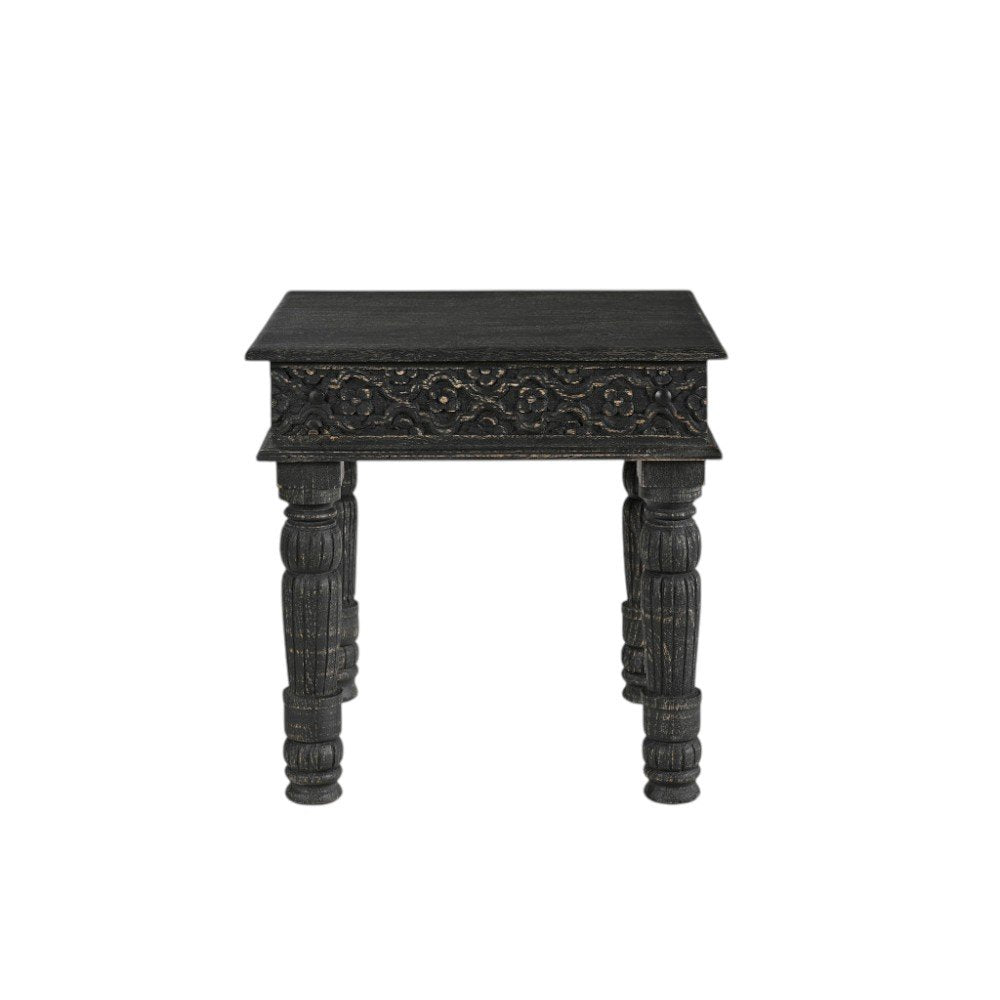 Black Distressed Solid Wood Square End Table - 24-inch