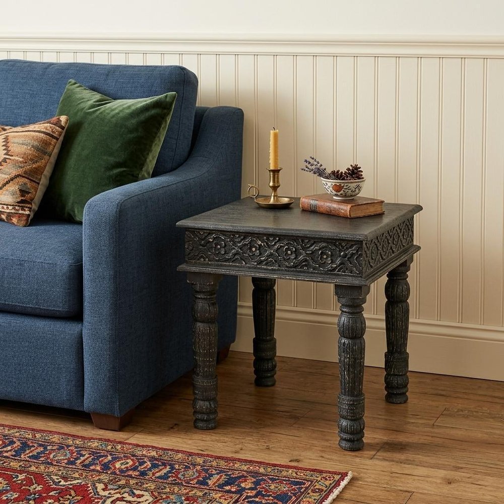Black Distressed Solid Wood Square End Table - 24-inch