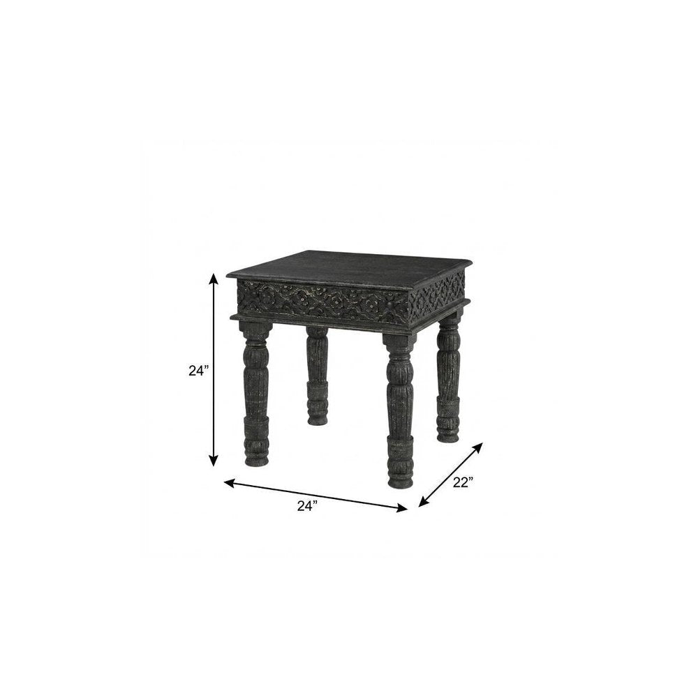 Black Distressed Solid Wood Square End Table - 24-inch