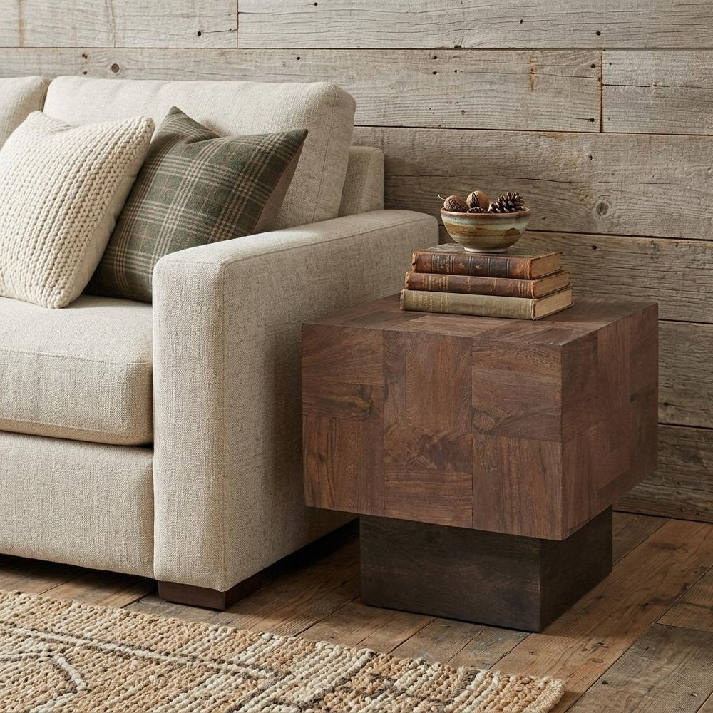 Black and Brown Solid Wood Square End Table - 22-inch