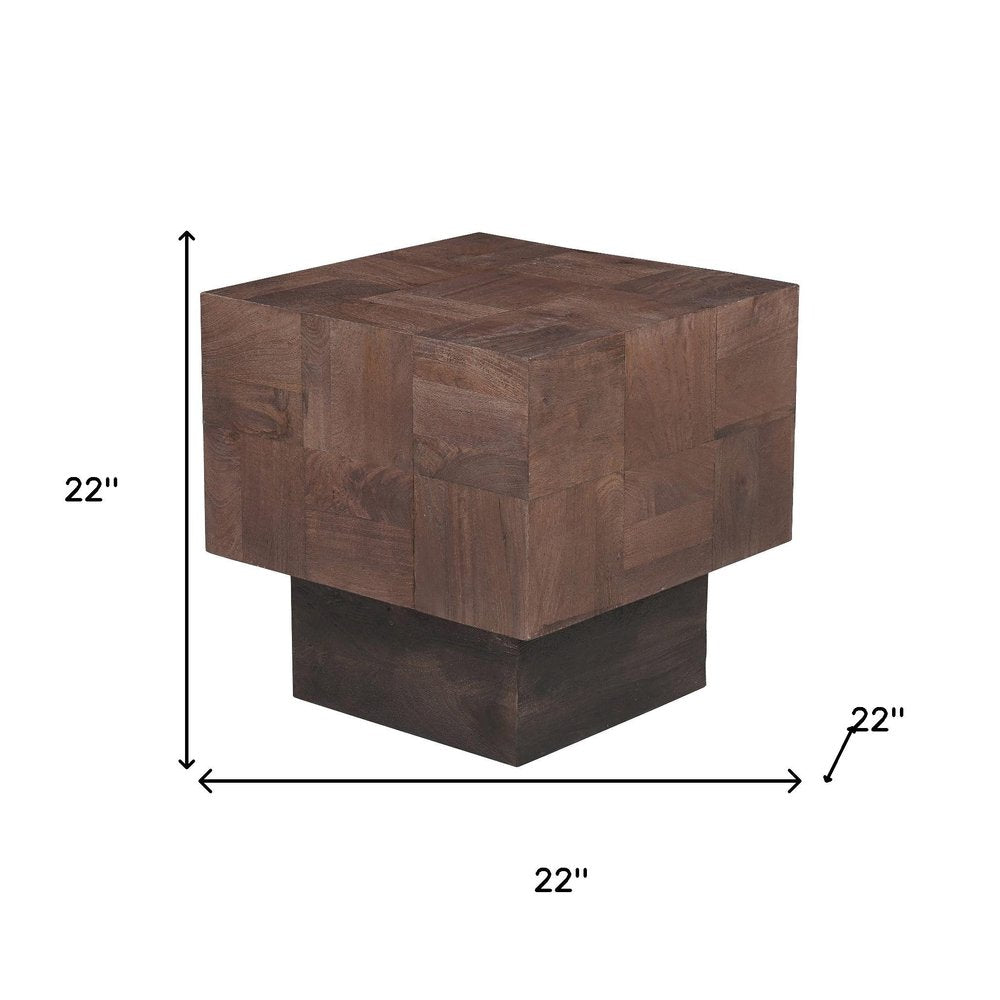 Black and Brown Solid Wood Square End Table - 22-inch