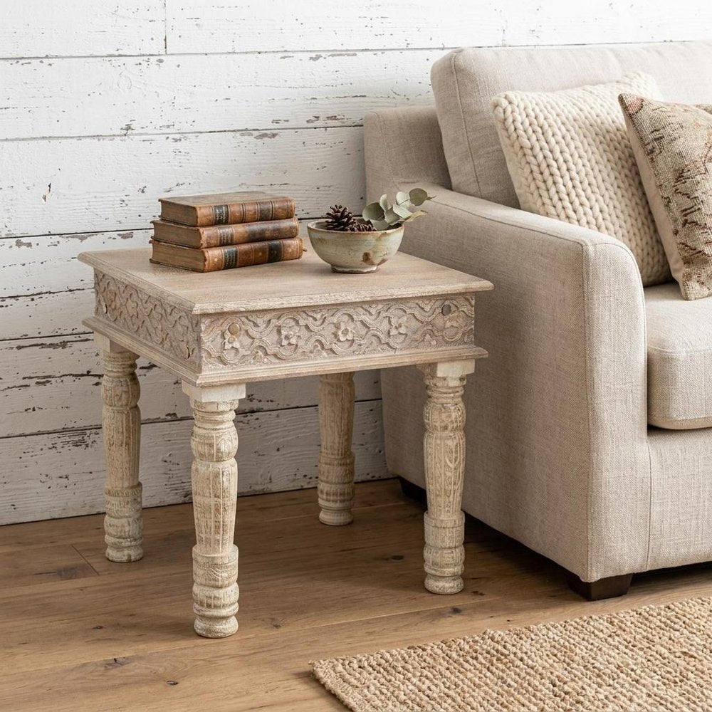 Natural Distressed Solid Wood Square End Table - 24-inch