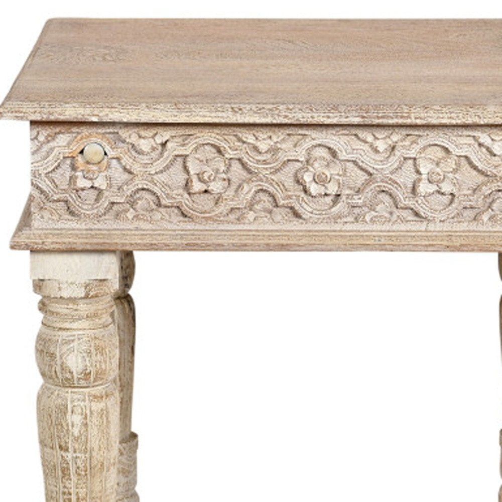 Natural Distressed Solid Wood Square End Table - 24-inch