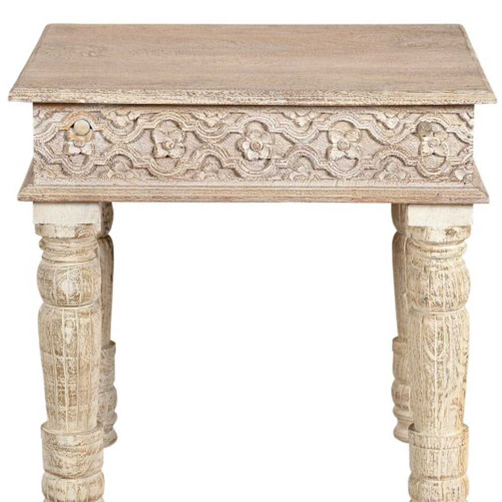 Natural Distressed Solid Wood Square End Table - 24-inch