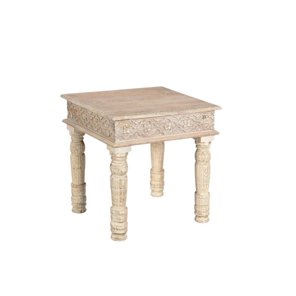 Natural Distressed Solid Wood Square End Table - 24-inch