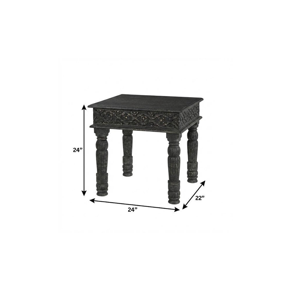 Black Distressed Solid Wood End Table - 24-inch