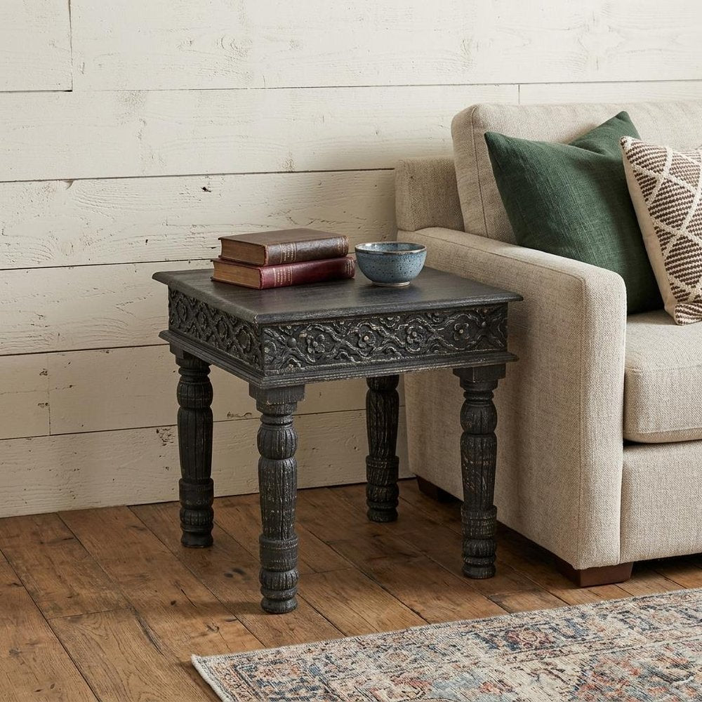 Black Distressed Solid Wood End Table - 24-inch