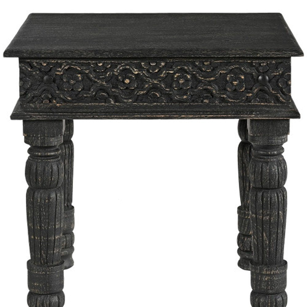Black Distressed Solid Wood End Table - 24-inch