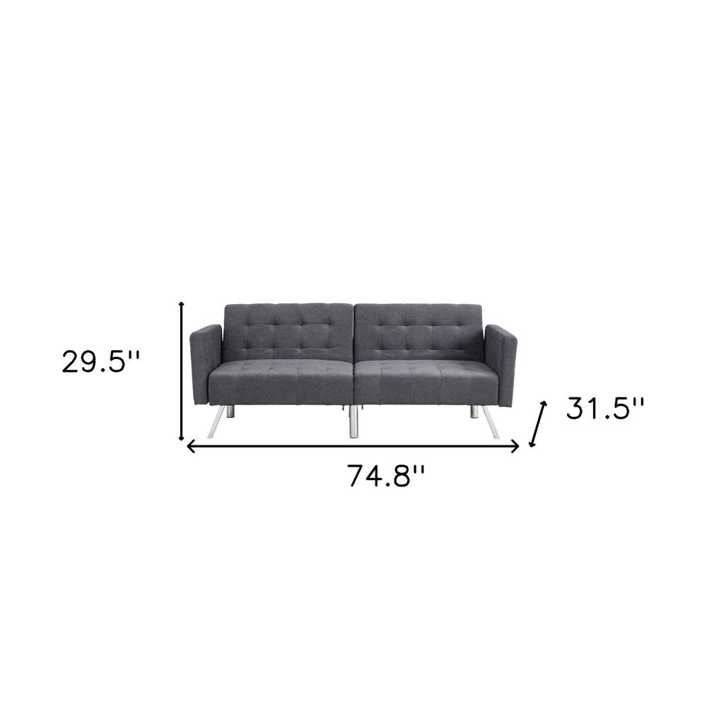 Dark Gray Linen Sleeper Sofa with Silver Legs - 75-inch