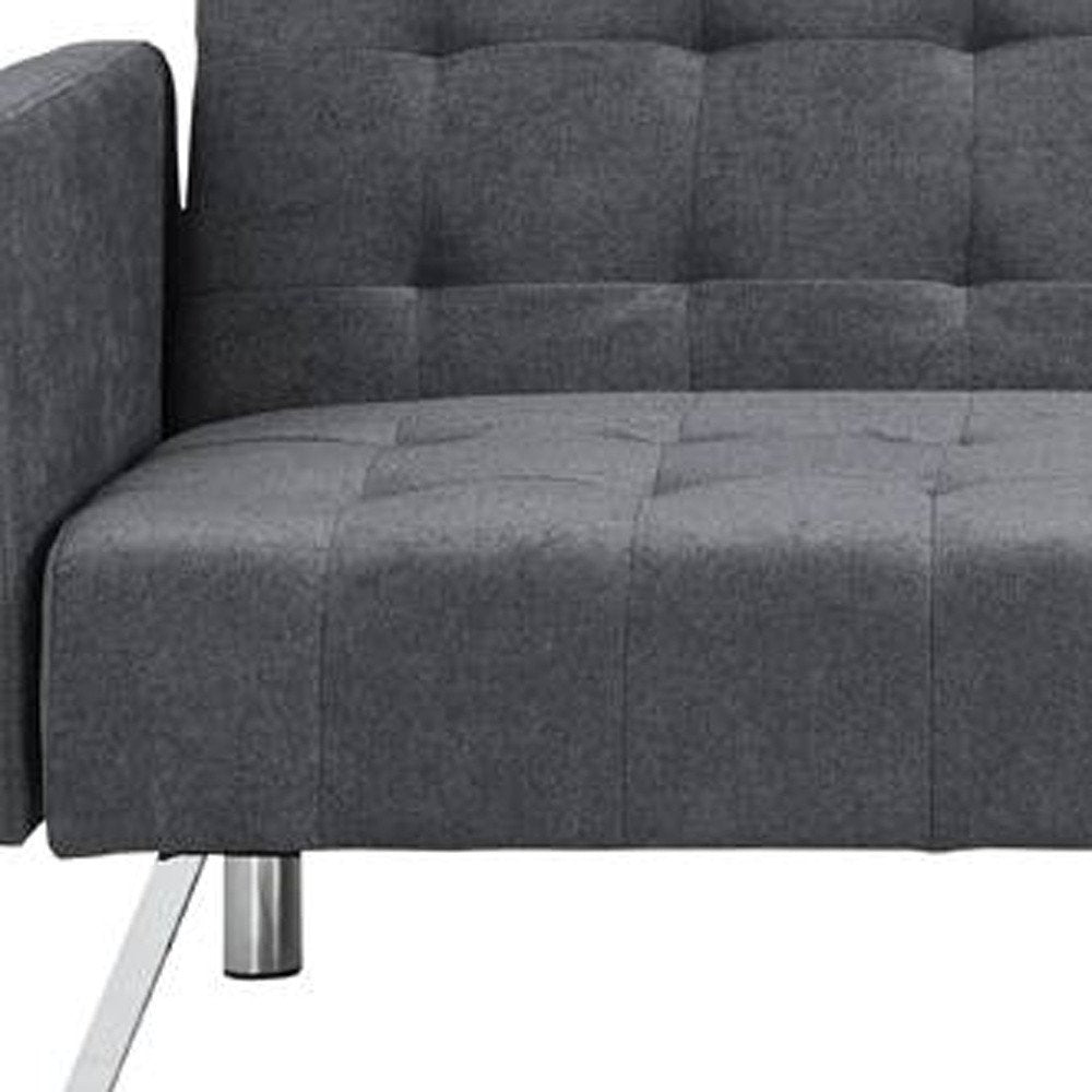 Dark Gray Linen Sleeper Sofa with Silver Legs - 75-inch