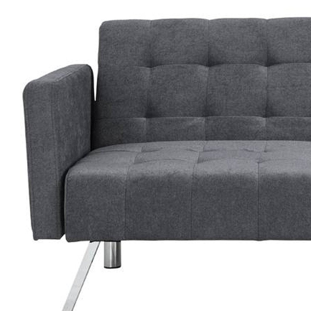 Dark Gray Linen Sleeper Sofa with Silver Legs - 75-inch