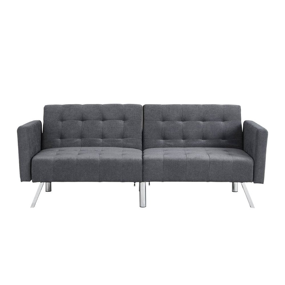 Dark Gray Linen Sleeper Sofa with Silver Legs - 75-inch