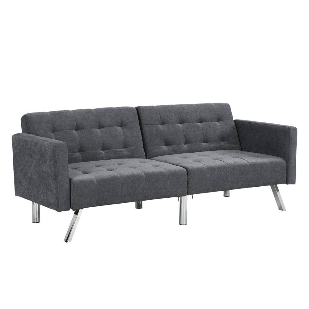 Dark Gray Linen Sleeper Sofa with Silver Legs - 75-inch