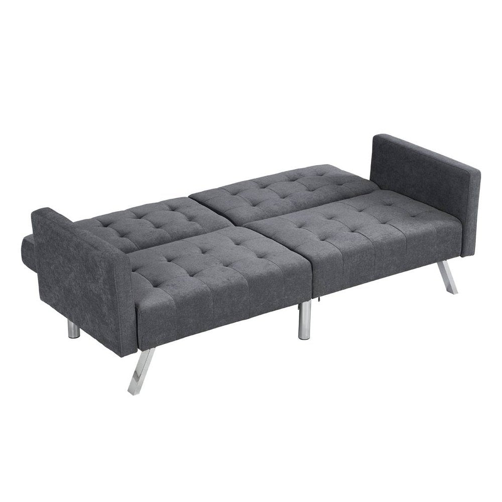 Dark Gray Linen Sleeper Sofa with Silver Legs - 75-inch