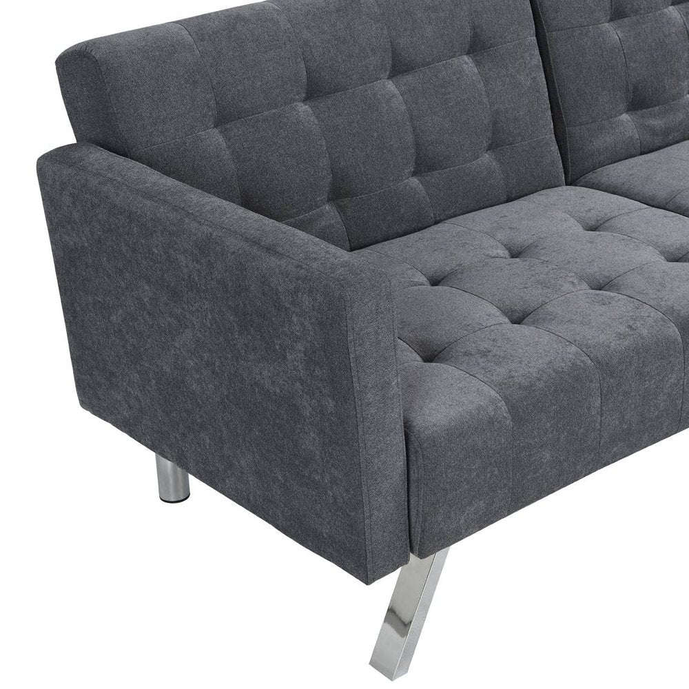 Dark Gray Linen Sleeper Sofa with Silver Legs - 75-inch