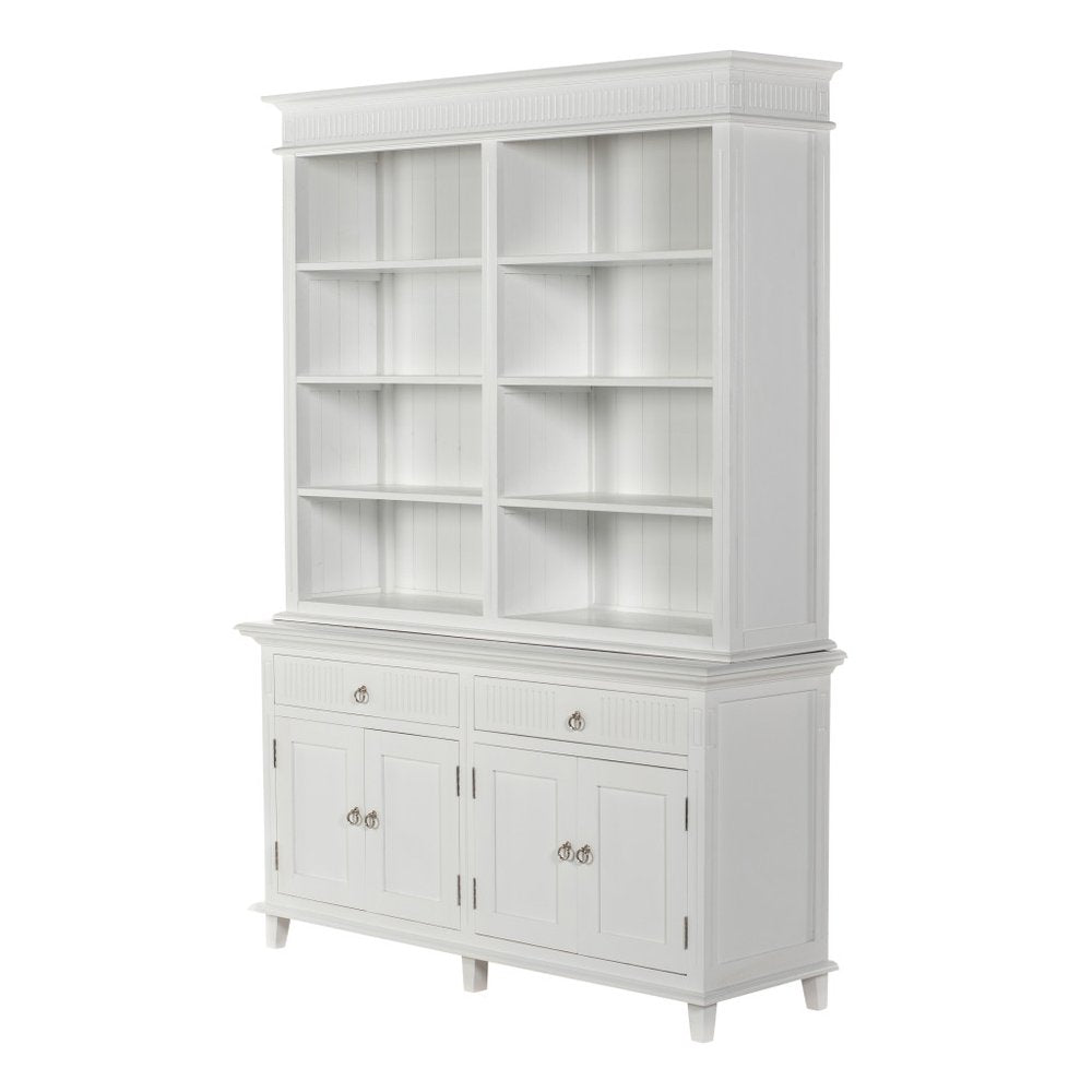 Antiqued White Solid Wood Four Door Two Drawer Pantry or Storage Closet