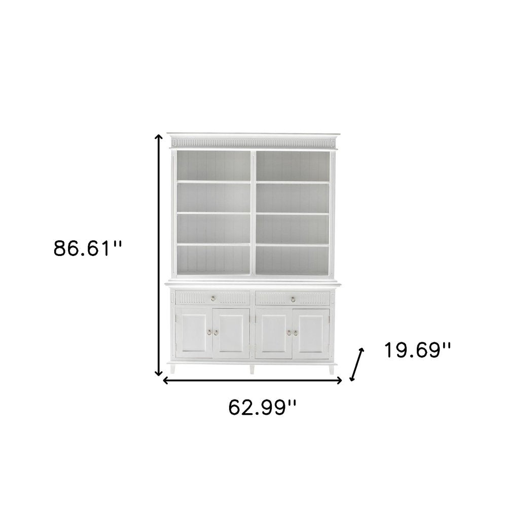 Antiqued White Solid Wood Four Door Two Drawer Pantry or Storage Closet