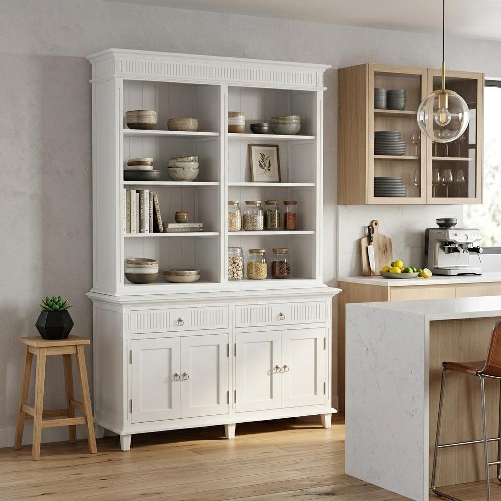 Antiqued White Solid Wood Four Door Two Drawer Pantry or Storage Closet