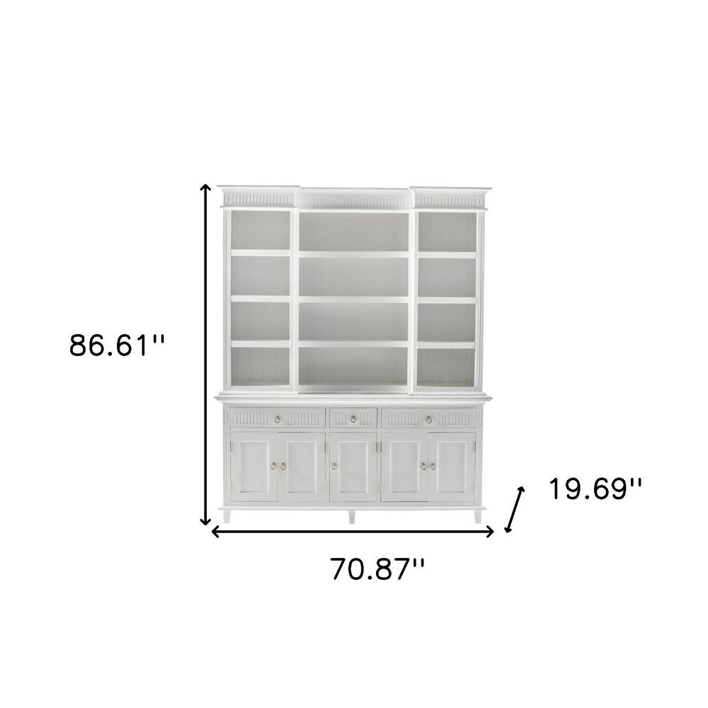 Antiqued White Solid Wood Three Drawer Pantry or Storage Closet - 87-inch