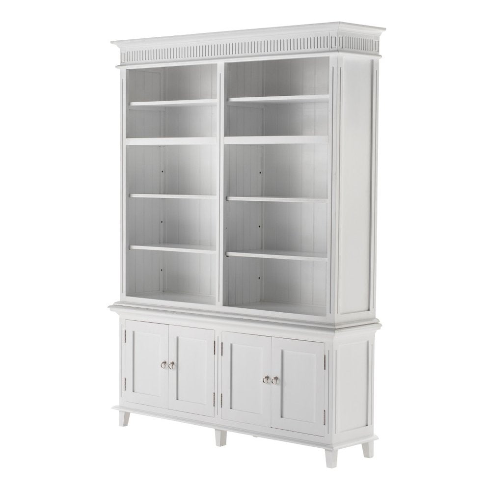 Antiqued White Solid Wood Four Door Pantry or Storage Closet - 87-inch