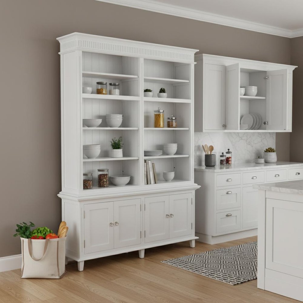 Antiqued White Solid Wood Four Door Pantry or Storage Closet - 87-inch