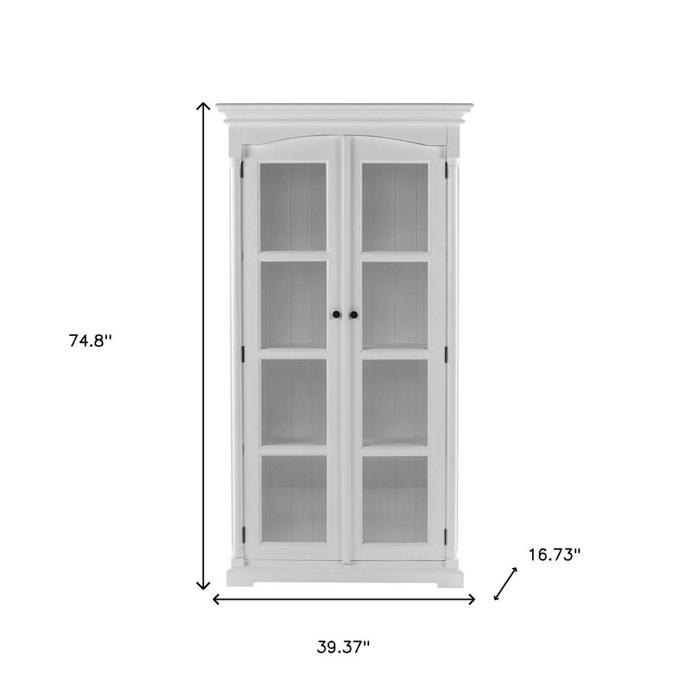 Off White Solid Wood Frame Curio Cabinet with Glass Doors - 39-inch