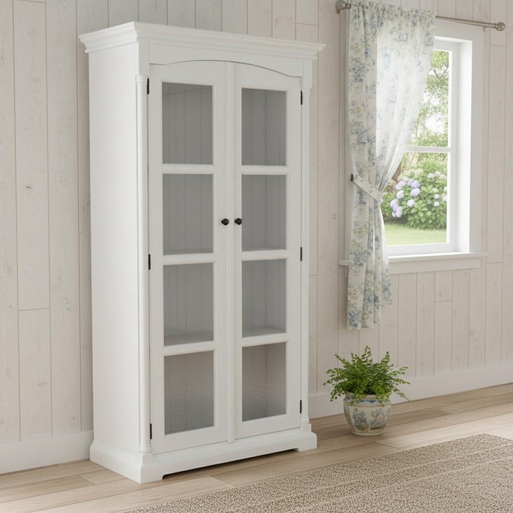 Off White Solid Wood Frame Curio Cabinet with Glass Doors - 39-inch