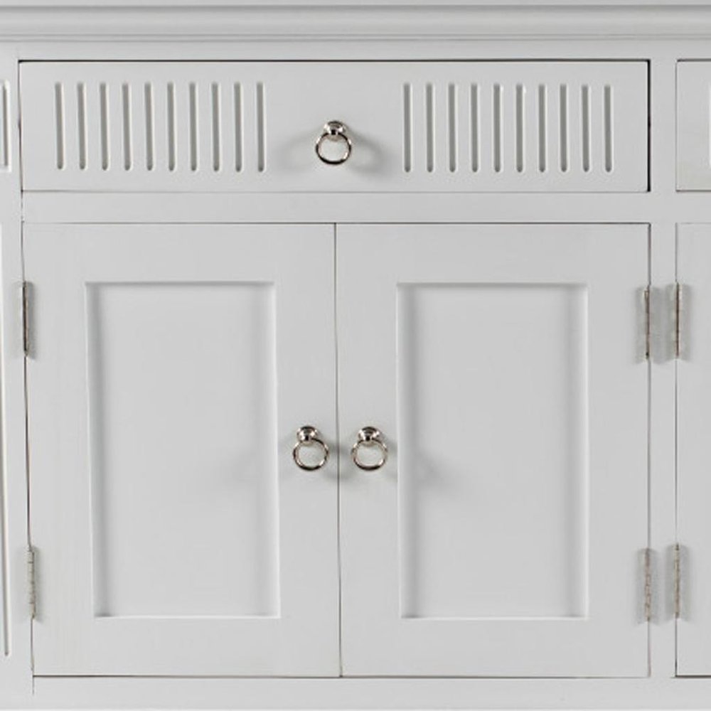 White Solid Wood Paneled Two Drawer Buffet Table with Four Doors - 59-inch