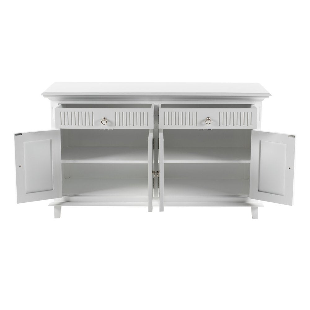 White Solid Wood Paneled Two Drawer Buffet Table with Four Doors - 59-inch