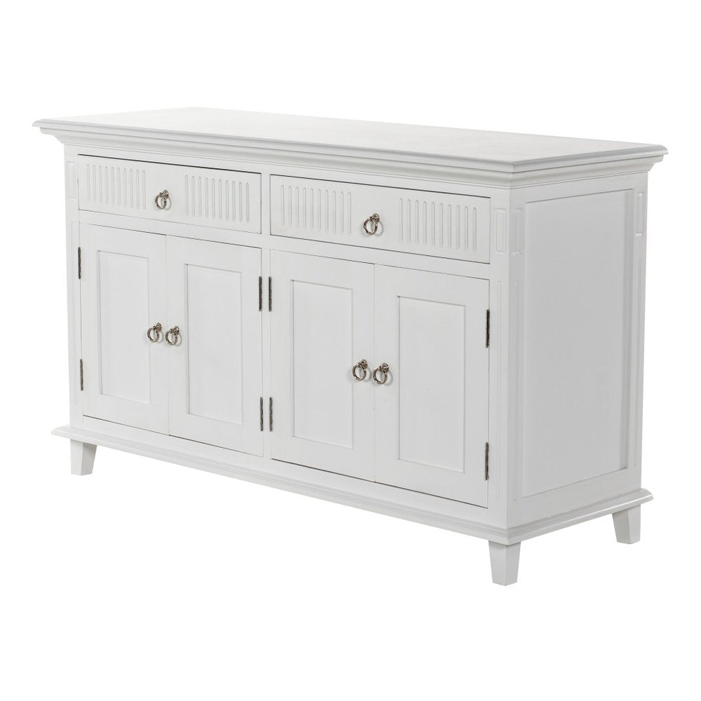 White Solid Wood Paneled Two Drawer Buffet Table with Four Doors - 59-inch