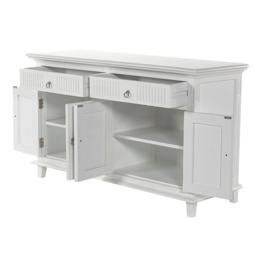 White Solid Wood Paneled Two Drawer Buffet Table with Four Doors - 59-inch