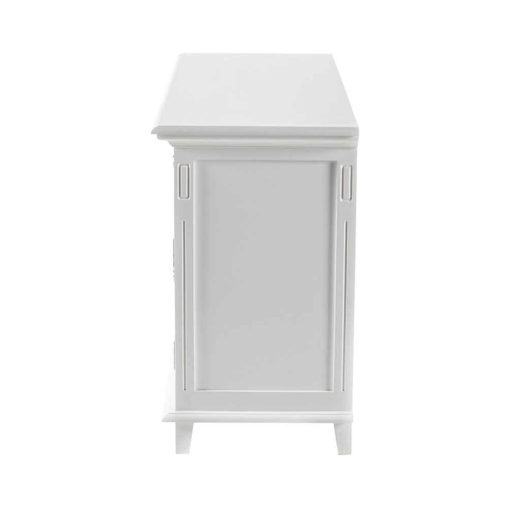 White Solid Wood Paneled Two Drawer Buffet Table with Four Doors - 59-inch