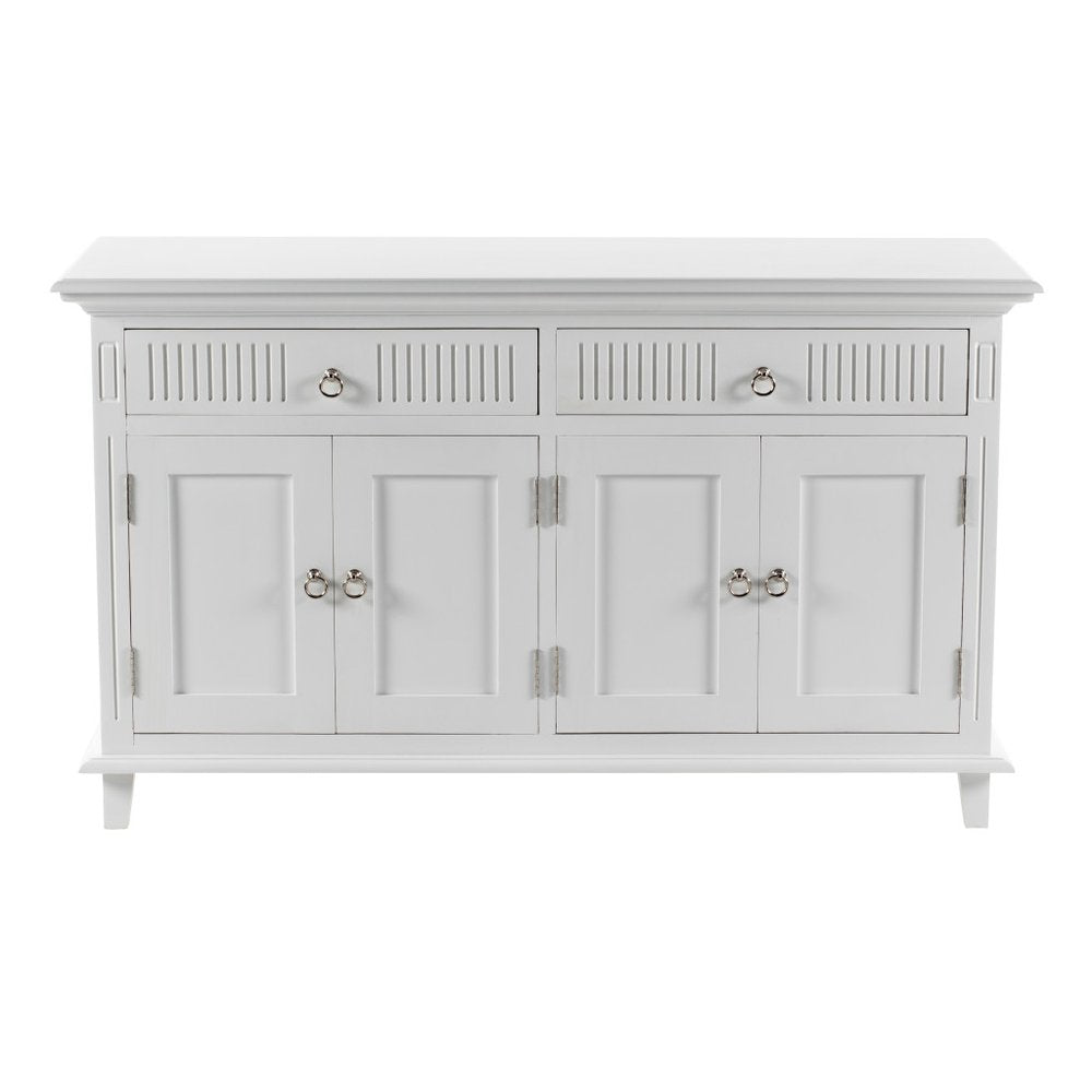 White Solid Wood Paneled Two Drawer Buffet Table with Four Doors - 59-inch
