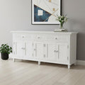 Antiqued White Solid Wood Three Drawer Buffet Table with Five Doors - 74-inch